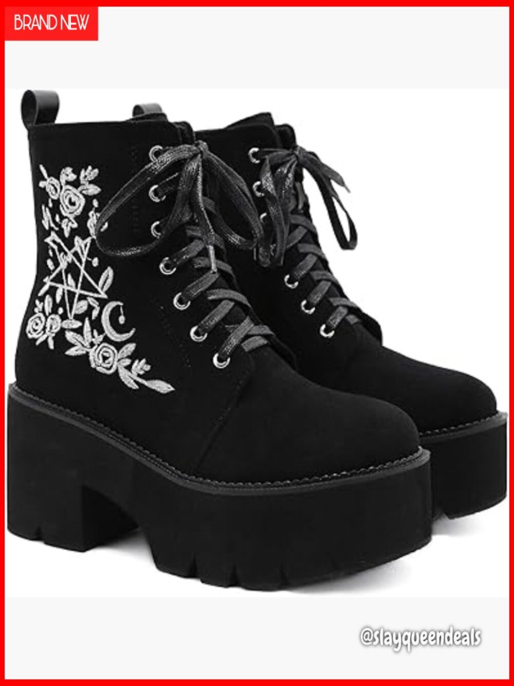 Platform Ankle Boots Round Toe Chunky Combat Boots Lace Up Zipper